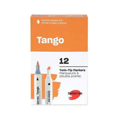12-Pack Tango Double-Tip Markers Set, Assorted Colours - Chisel and Brush Tip