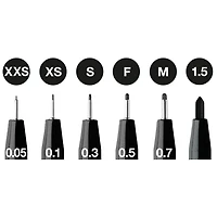 6-Pack PITT Artist Pens - 1.5/XXS/XS/S/F/M, Black