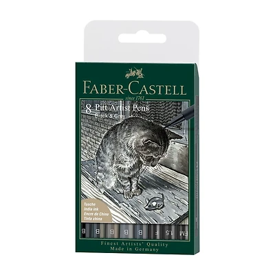 8-Pack PITT Artist Pens - Black & Grey