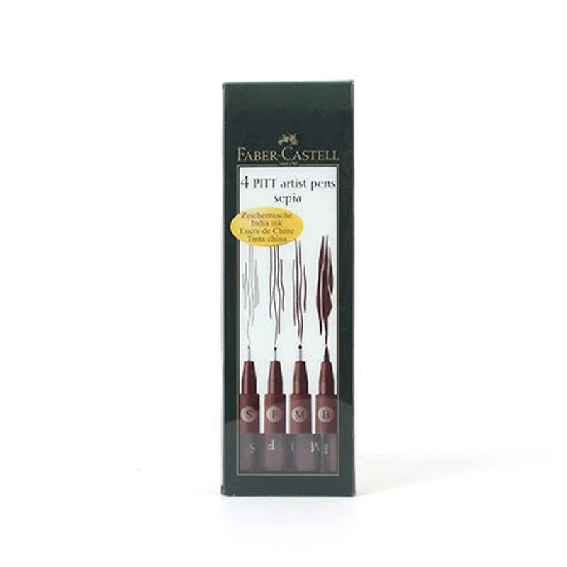 Ensemble 4 feutres pinceaux Pitt sepia
