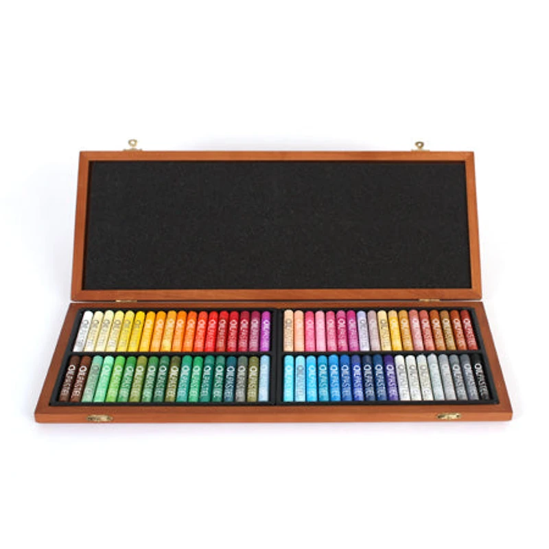 Wooden box with 72 oil pastels