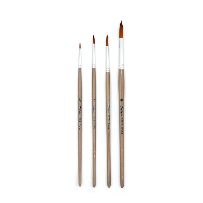 Round golden synthetic brushes, set of 4
