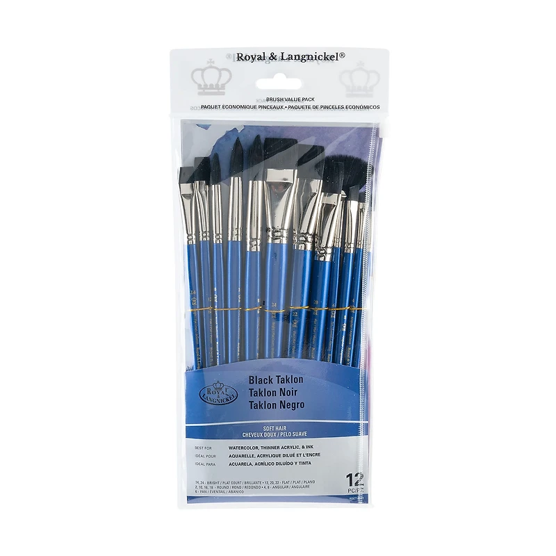 12-Pack Black Taklon Brushes