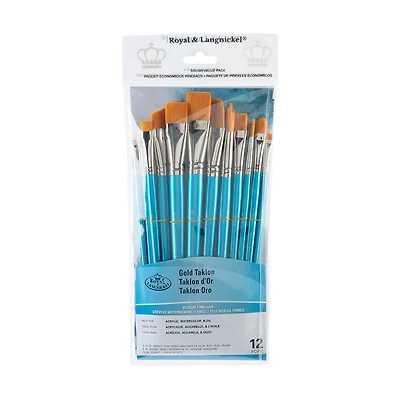 12-Pack Gold Taklon Brushes