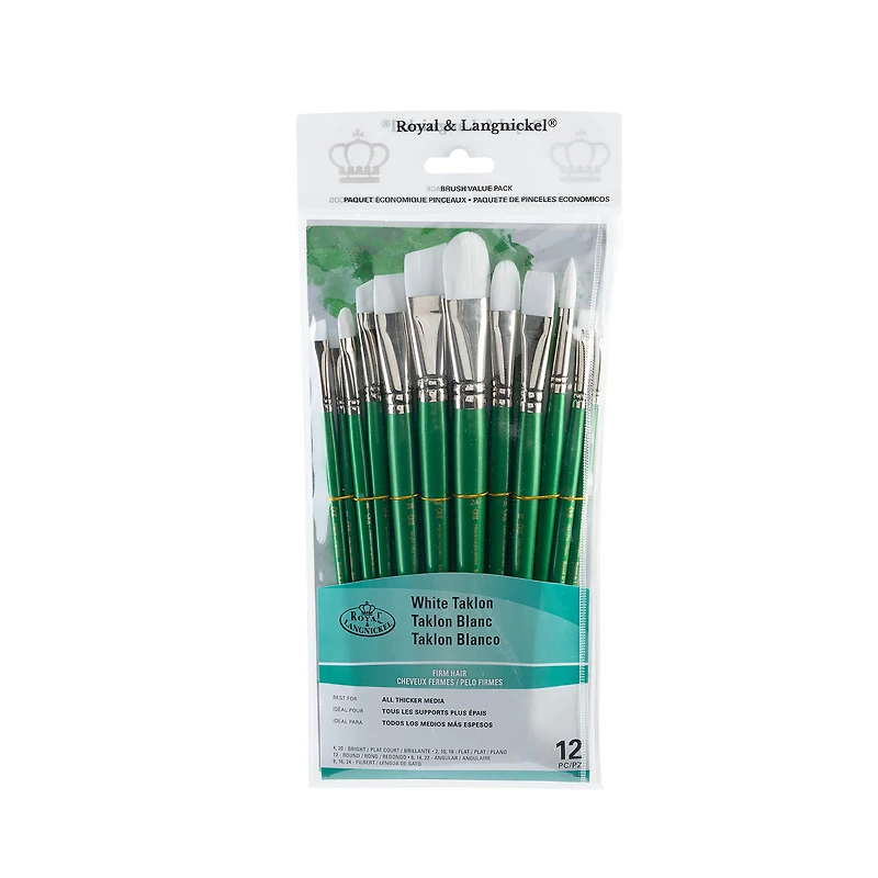 12-Pack White Taklon Brushes