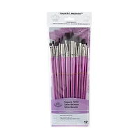 Ens. 12 pinceaux en taklon bordeaux - assortis