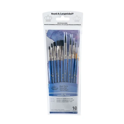 10-Pack Black Taklon Brushes - Shader/Round