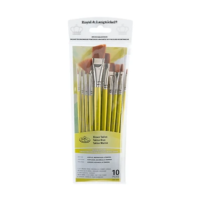 10-Pack Brown Taklon Brushes - Round/Angular
