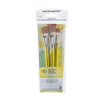 3-Pack Brown Taklon Brushes - Wash/Angular