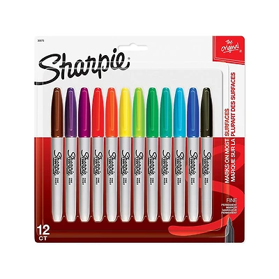 12-Pack Sharpie Permanent Markers - Fine Tip, Assorted Colours