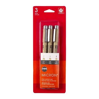 3-Pack Pigma Micron Pens - Cool Grey