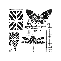 Mixed Media Stencil - Dragonfly Collage, 6 x 6 in