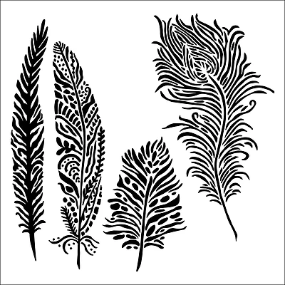Pochoir techniques mixtes - plumes enjouées, 6 x 6 po