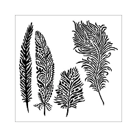 Pochoir techniques mixtes - plumes enjouées