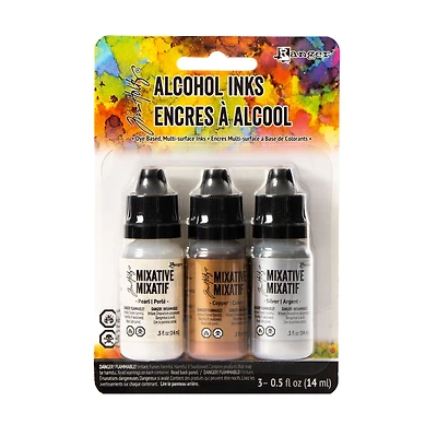 3-Pack Alcohol Inks - Silver/Pearl/Copper