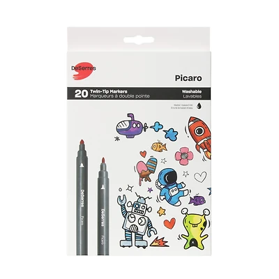 20-Pack Picaro Double-End Markers Set, Assorted Colours - Chisel and Fine Tip