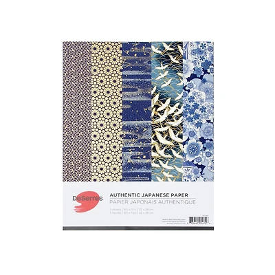 Set of 5 Japanese Papers 8.5 x 11 – Chiyogami Blue