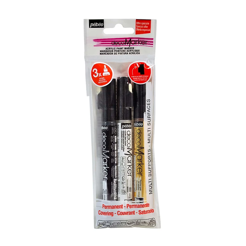 Set of 3 Decomarkers – 1.2 mm, black, white and gold