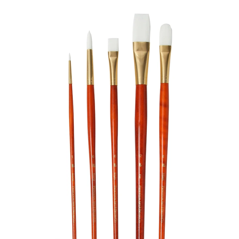 Set of 5 White Taklon Paintbrushes