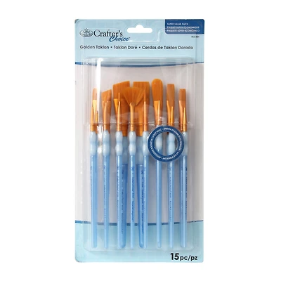 Ens. 15 pinceaux assortis en poils de taklon doré