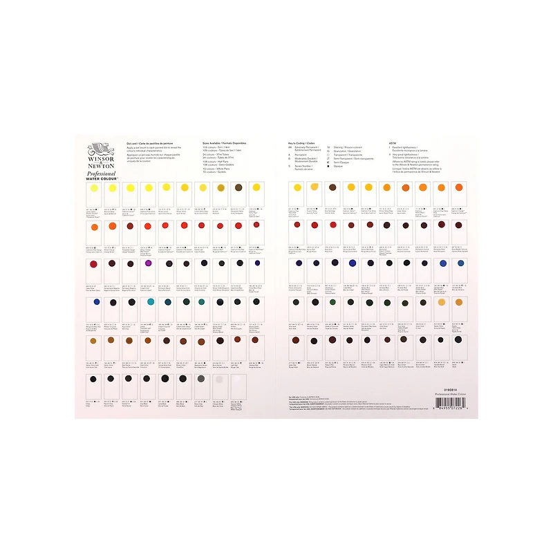 Winsor & Newton aquarelle charte essai 109 couleurs