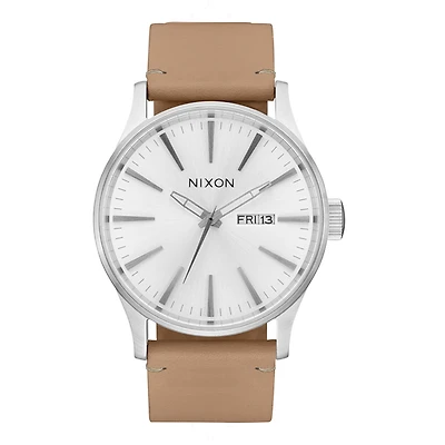 Nixon Sentry Leather All Silver Tan