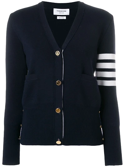 THOM BROWNE - 4 Bar Knitted Cardigan in Navy