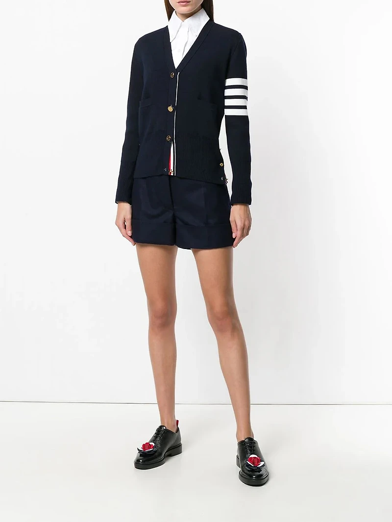 THOM BROWNE - 4 Bar Knitted Cardigan in Navy