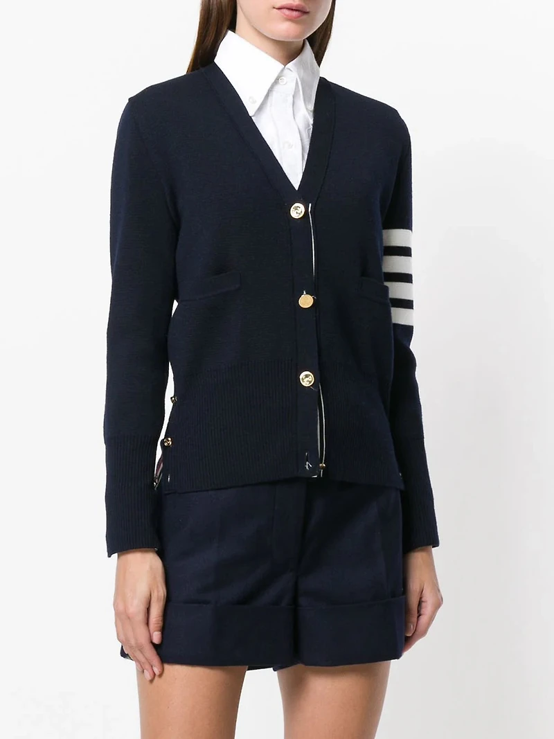 THOM BROWNE - 4 Bar Knitted Cardigan in Navy