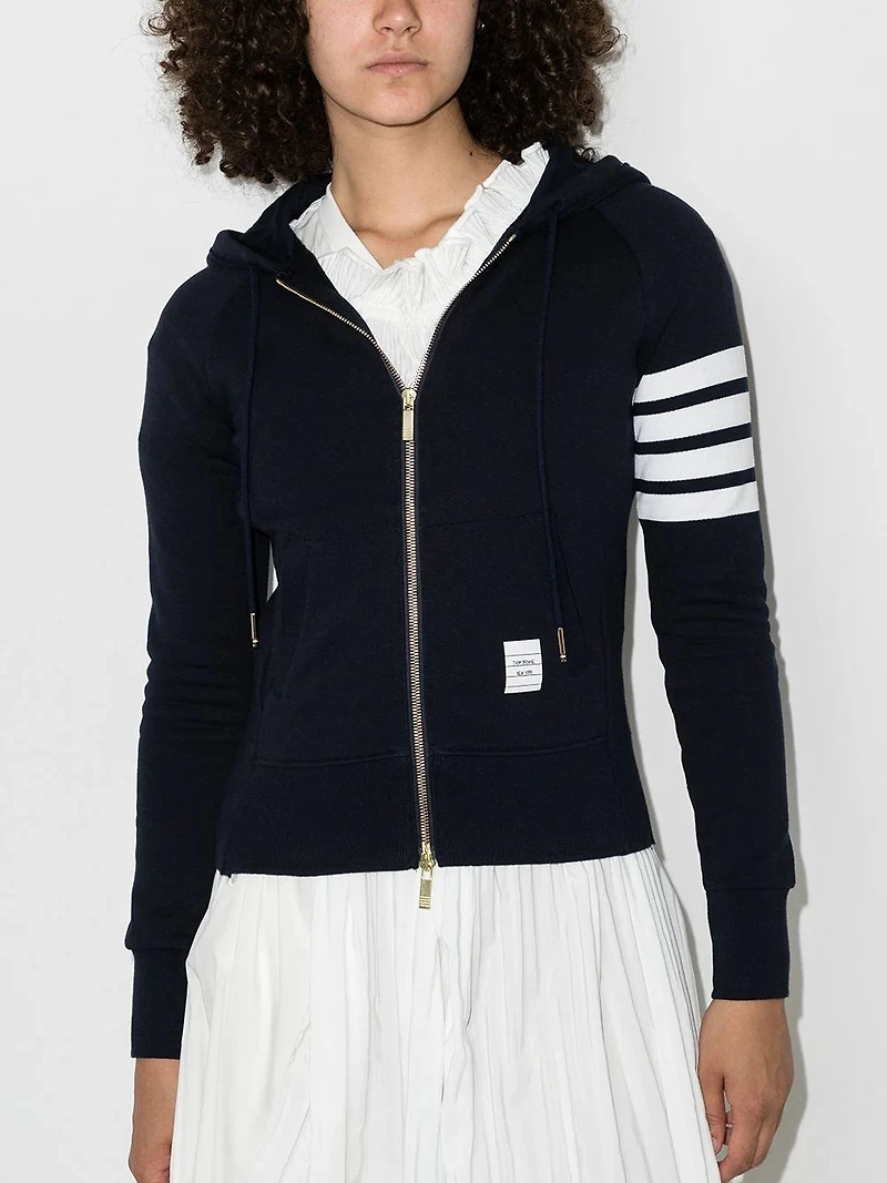 THOM BROWNE - 4 Bar Zip Up Hoodie in Navy