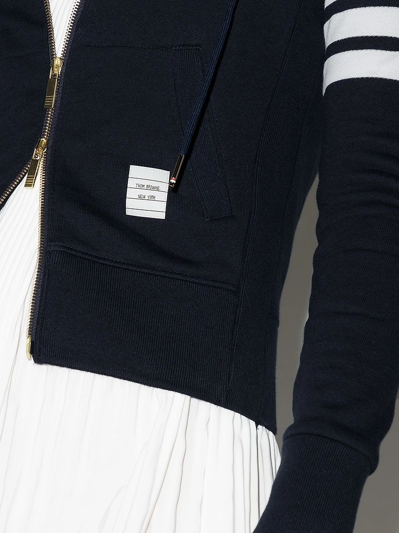 THOM BROWNE - 4 Bar Zip Up Hoodie in Navy