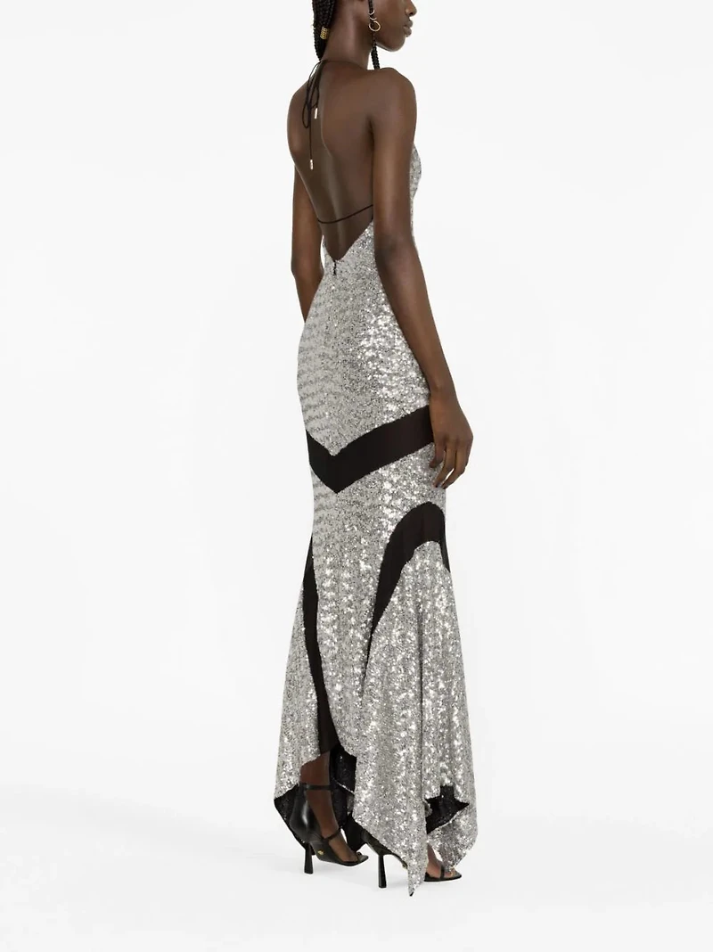 THE ATTICO - Sequin Halter Dress in Silver