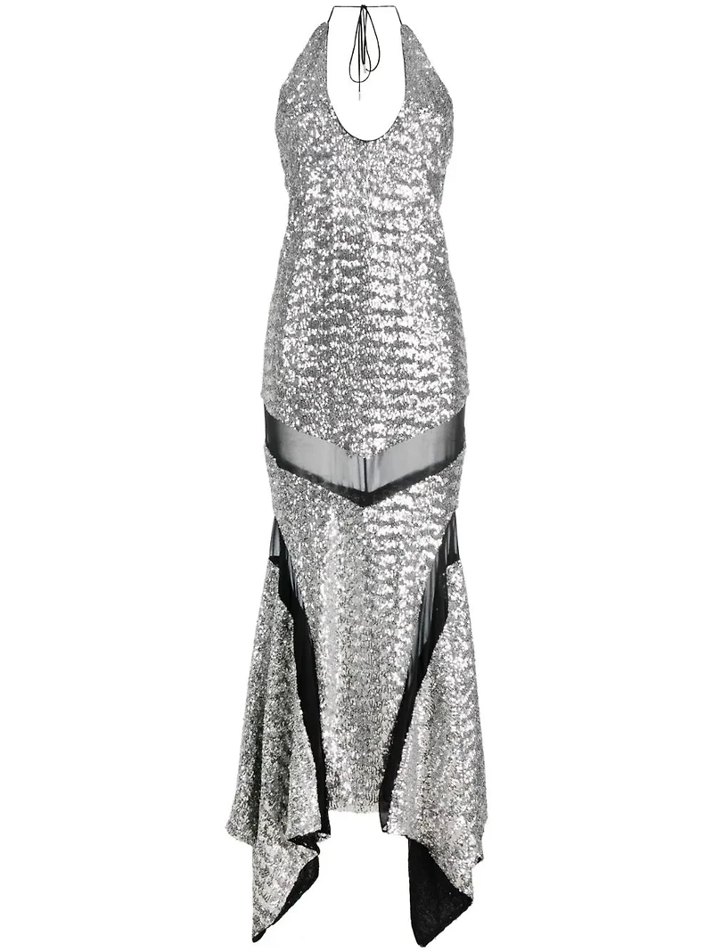 THE ATTICO - Sequin Halter Dress in Silver
