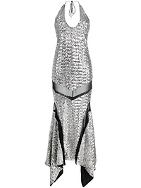 THE ATTICO - Sequin Halter Dress in Silver