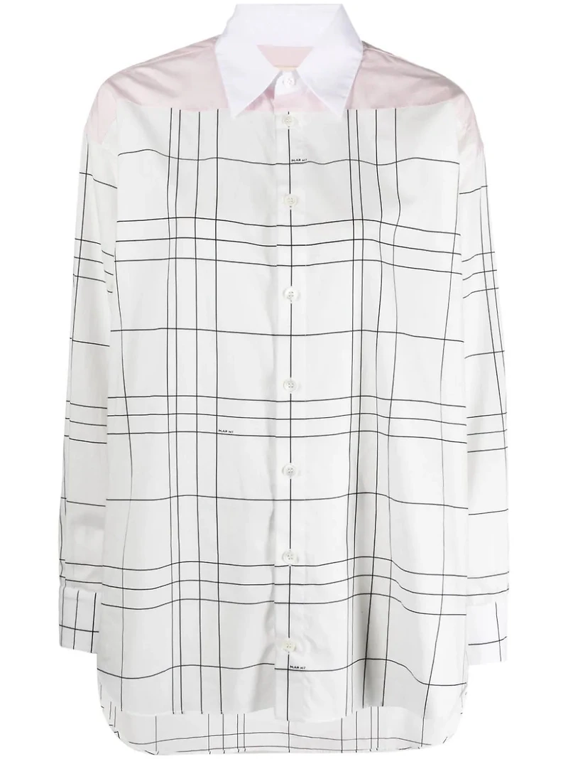 MARNI - Checkered Long Sleeve Shirt in White