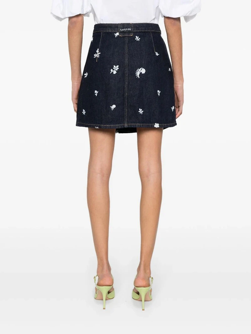 LANVIN - Floral Embroidered Denim Skirt
