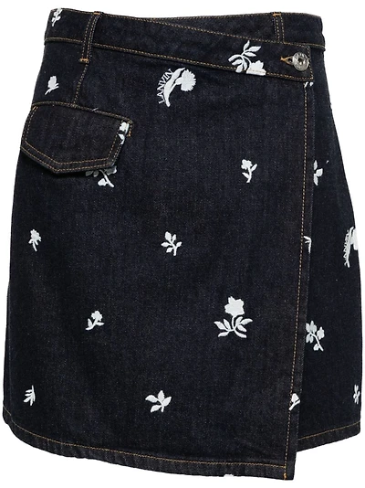 LANVIN - Floral Embroidered Denim Skirt