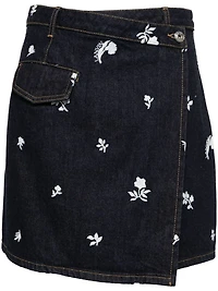 LANVIN - Floral Embroidered Denim Skirt
