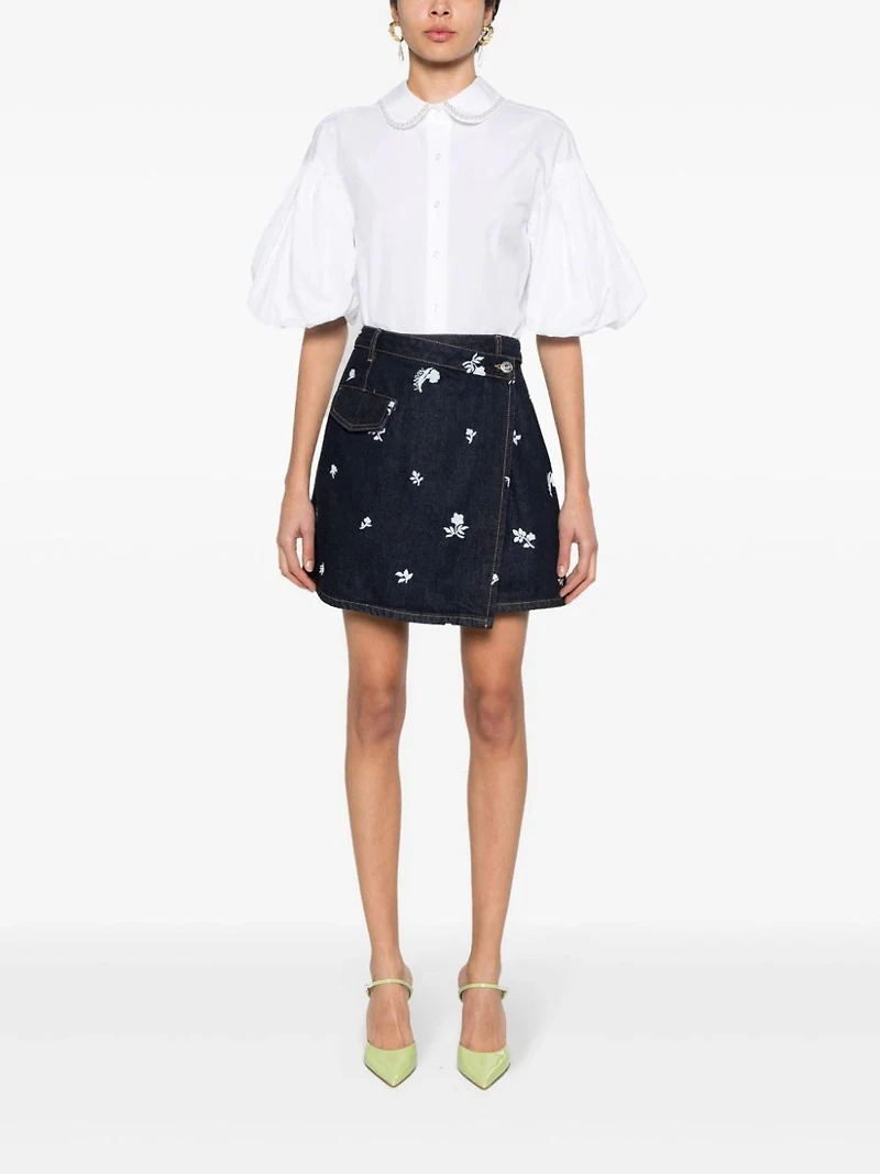 LANVIN - Floral Embroidered Denim Skirt