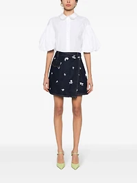 LANVIN - Floral Embroidered Denim Skirt
