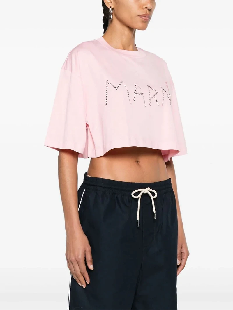 MARNI - Logo Cropped Tee in Pink