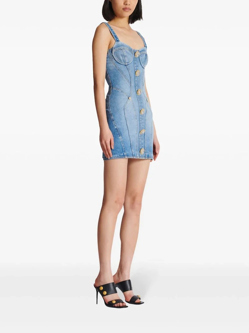 BALMAIN - Denim Embellished Minidress