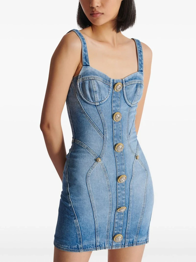BALMAIN - Denim Embellished Minidress