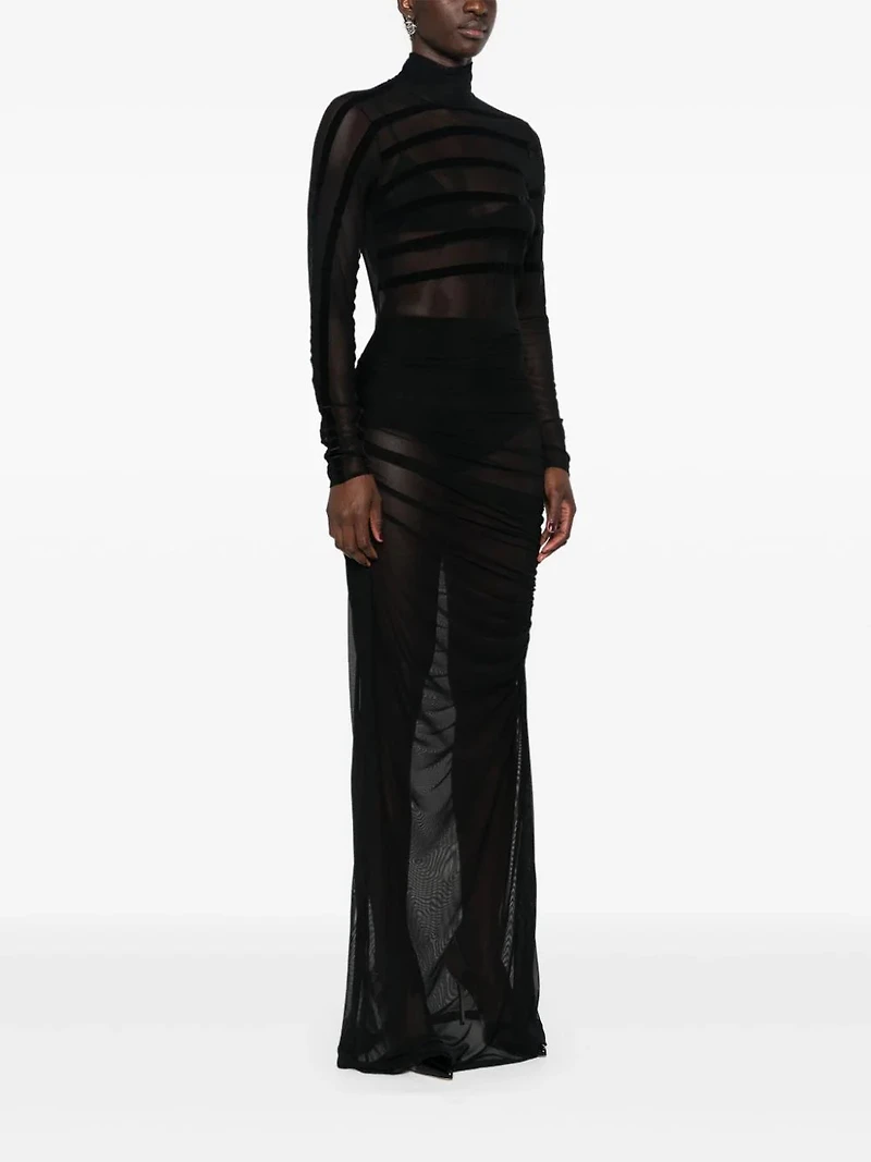 JEAN PAUL GAULTIER - Striped Mesh Maxi Dress