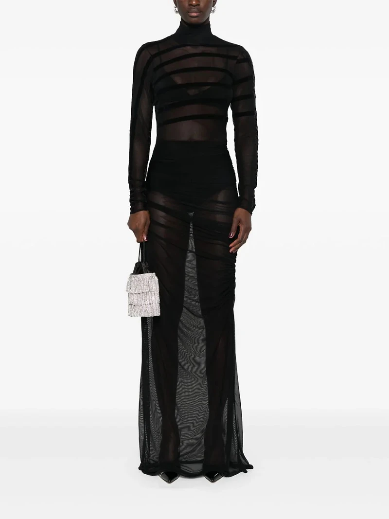 JEAN PAUL GAULTIER - Striped Mesh Maxi Dress