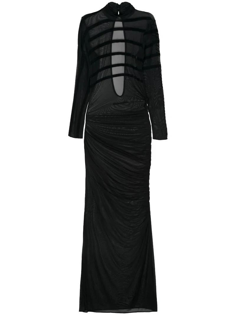 JEAN PAUL GAULTIER - Striped Mesh Maxi Dress