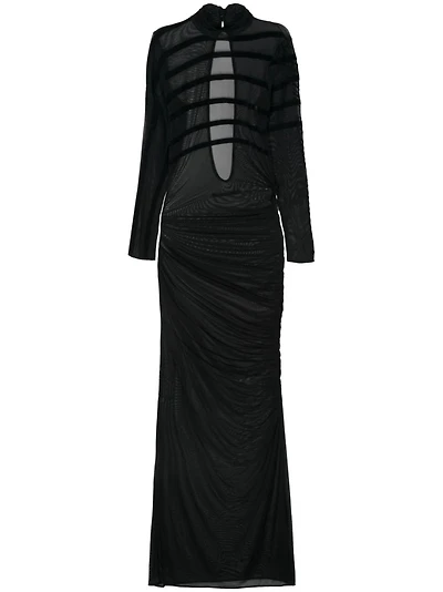 JEAN PAUL GAULTIER - Striped Mesh Maxi Dress