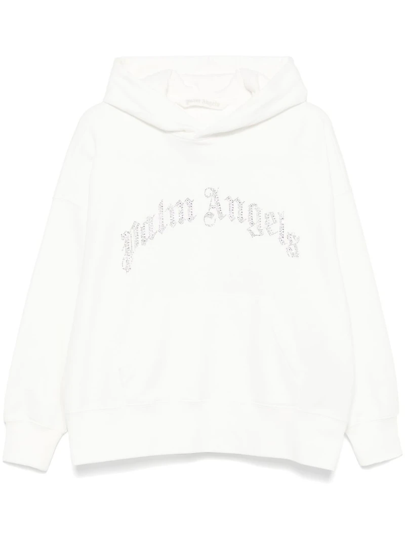 PALM ANGELS - White Crystal Logo Hoodie