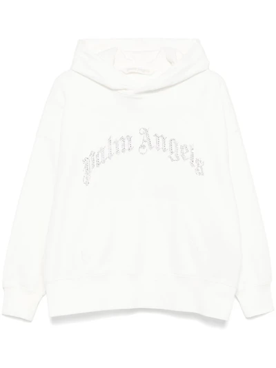 PALM ANGELS - White Crystal Logo Hoodie