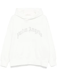 PALM ANGELS - White Crystal Logo Hoodie